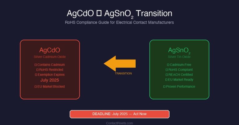 AgCdO to AgSnO2 transition guide for RoHS compliance in electrical contact manufacturing July 2025 deadline