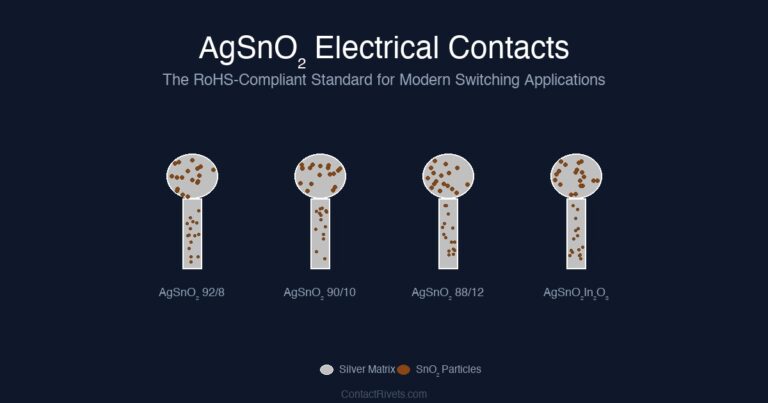 Silver tin oxide AgSnO2 electrical contact rivets for relays contactors and circuit breakers with RoHS compliance