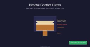 Bimetal electrical contact rivet cross-section showing silver alloy face bonded to copper base for cost-effective switching