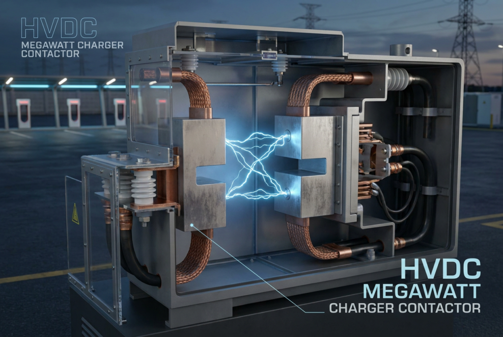 <!-- wp:paragraph --> <p>The race toward ultra-fast EV charging is driving the development of megawatt-scale charging stations. Capable of delivering over 1MW of power, these stations require specialized <strong>High-Voltage DC (HVDC) contactors</strong> to safely manage currents exceeding 500A at voltages up to 1000V. At these energy levels, the contact material is the most vulnerable link in the power chain, necessitating extreme performance in arc quenching and thermal management.</p> <!-- /wp:paragraph --> <!-- wp:image {"align":"center","width":800} --> <figure class="wp-block-image aligncenter is-resized"><img src="https://sc02.alicdn.com/kf/A12b3b326498a4fc19ad89705c99bdf6ak.png" alt="HVDC contactor internal" width="800" /></figure> <!-- /wp:image --> <!-- wp:heading --> <h2 class="wp-block-heading">The Physics of DC Arc Quenching</h2> <!-- /wp:heading --> <!-- wp:paragraph --> <p>In AC circuits, the current naturally crosses zero 100 or 120 times per second, allowing the arc to extinguish. In DC circuits, the arc is persistent and intense. Megawatt charging contactors often utilize hydrogen or nitrogen-filled ceramic chambers to suppress arcing. However, the physical contacts themselves must be made of materials that can withstand the localized temperatures of the arc (which can exceed 10,000K) without welding or excessive evaporation.</p> <!-- /wp:paragraph --> <!-- wp:heading {"level":3} --> <h3 class="wp-block-heading">Silver Tin Oxide (AgSnO2) in HVDC Applications</h3> <!-- /wp:heading --> <!-- wp:paragraph --> <p>For megawatt-scale HVDC contactors, <strong>AgSnO2</strong> remains the material of choice. Its high melting point and resistance to material transfer are superior to silver-nickel or silver-copper alloys. To further enhance performance, many manufacturers utilize “doped” AgSnO2, adding trace elements like Indium Oxide (In2O3) or Bismuth Oxide (Bi2O3) to refine the grain structure and improve the homogeneity of the oxide particles. This results in a more stable contact surface and lower erosion rates during the high-current “break” operations common in emergency shutdowns.</p> <!-- /wp:paragraph --> <!-- wp:heading --> <h2 class="wp-block-heading">Technical Performance Metrics</h2> <!-- /wp:heading --> <!-- wp:image {"align":"center","width":800} --> <figure class="wp-block-image aligncenter is-resized"><img src="https://sc02.alicdn.com/kf/A12b3b326498a4fc19ad89705c99bdf6ak.png" alt="High-power contact rivets" width="800" /></figure> <!-- /wp:image --> <!-- wp:paragraph --> <p>Designing for megawatt stations requires strict adherence to the following technical criteria:</p> <!-- /wp:paragraph --> <!-- wp:list --> <ul> <li><strong>Electrical Life:</strong> Must exceed 1,000 operations at full rated break capacity (e.g., breaking 1000A at 1000V).</li> <li><strong>Anti-Welding Strength:</strong> The contact material must resist welding even during momentary short-circuit currents (Icw) up to several kiloamperes.</li> <li><strong>Contact Gap Optimization:</strong> In HVDC contactors, the physical gap between contacts must be large enough to prevent re-striking, which puts additional mechanical stress on the contact rivets.</li> </ul> <!-- /wp:list --> <!-- wp:heading --> <h2 class="wp-block-heading">The Role of Bimetal Technology</h2> <!-- /wp:heading --> <!-- wp:paragraph --> <p>In high-current contactors, the heat generated by <strong>Joule heating (I²R)</strong> can cause the contacts to soften. <strong>Bimetal rivets</strong> with high-conductivity copper shanks are essential for pulling heat away from the silver alloy face and into the busbar assembly. Proper metallurgical bonding between the silver and copper is critical; any delamination at the interface will increase contact resistance and lead to catastrophic failure.</p> <!-- /wp:paragraph --> <!-- wp:heading --> <h2 class="wp-block-heading">Conclusion</h2> <!-- /wp:heading --> <!-- wp:paragraph --> <p>Megawatt charging stations are the future of heavy-duty transport and long-haul EV travel. The reliability of these stations hinges on the performance of HVDC contactors and their internal silver contacts. By utilizing high-grade AgSnO2 and advanced bimetal manufacturing techniques, engineers can build charging infrastructure that is both safe and durable. Contact WEUP for specialized material data sheets for your next HVDC project.</p> <!-- /wp:paragraph -->